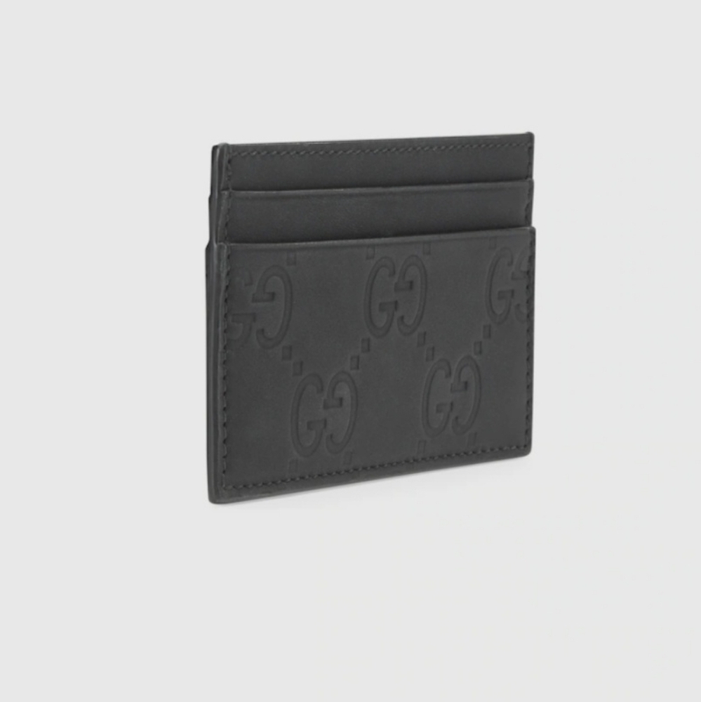 Gucci GG Mens Black Rubber Effect Leather Card Holder